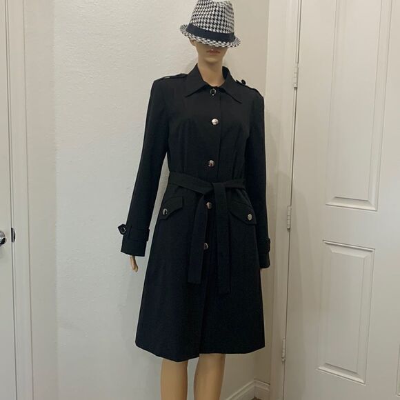 Worthington Jackets & Blazers - Worthington Works Stretch Separates Size 8 Silver Button Front Black Trench Coat